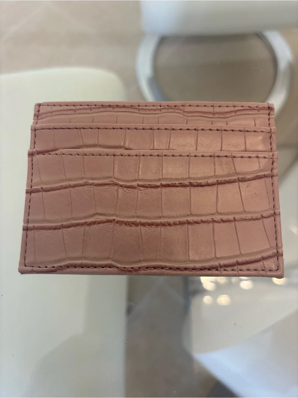 Croc-Embossed Slim Card Holder in Dusty Rose